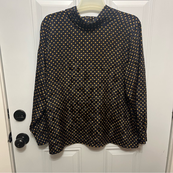 Ms. RUSS Navy and Gold Patterned Blouse - Picture 6 of 8